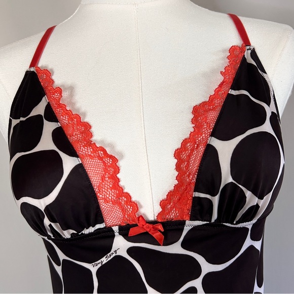 VICTORIAS SECRET Y2K Babydoll Lace Trim Animal Print V Sexy Slip Chemise Small - Picture 4 of 15